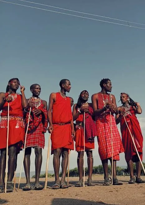 Maasai pastoralist leaders and warriors in traditional red shúkà.